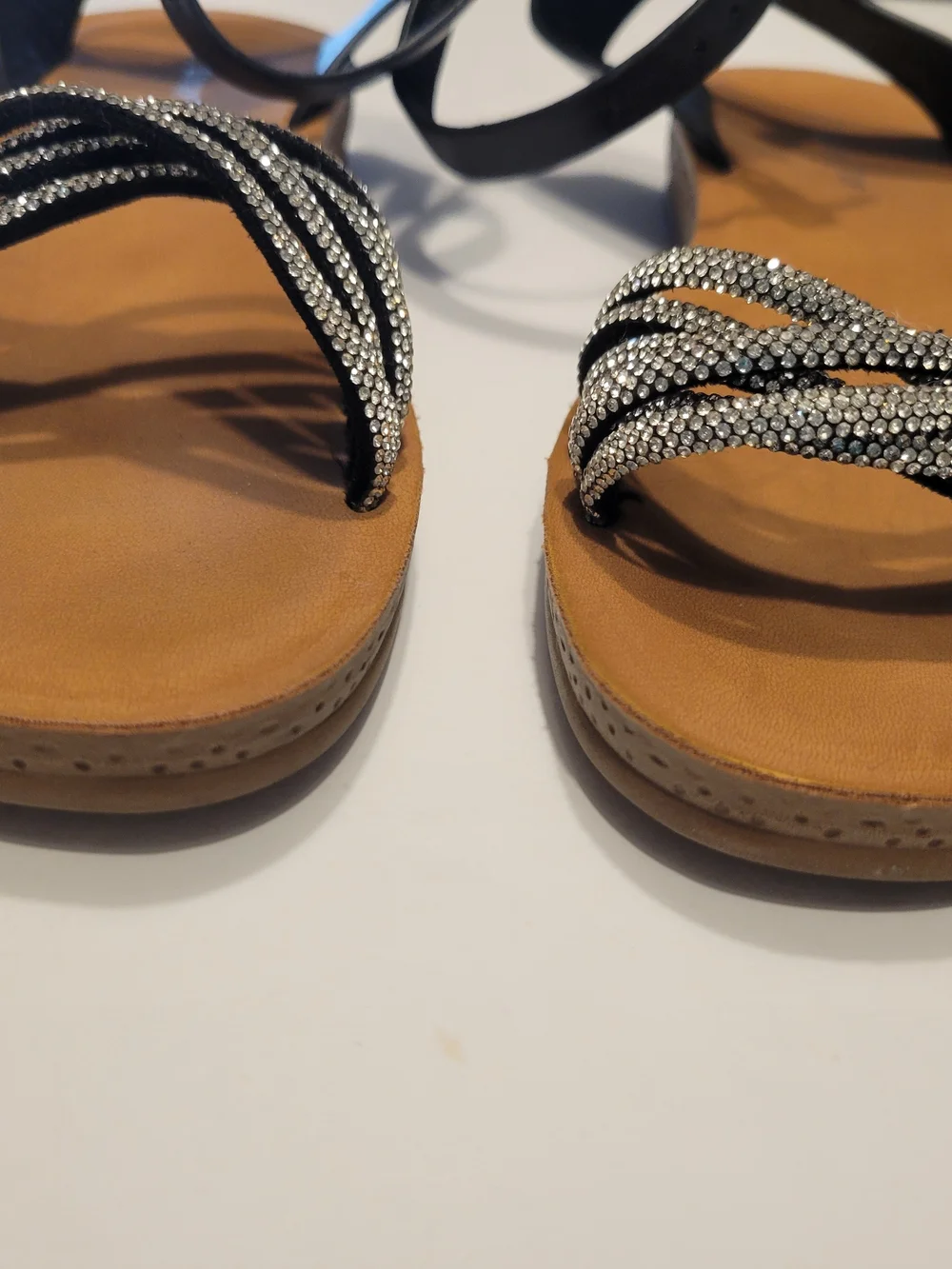 Crystal-Strap Ankle-Sandal in Black and Tan Girls Size 3